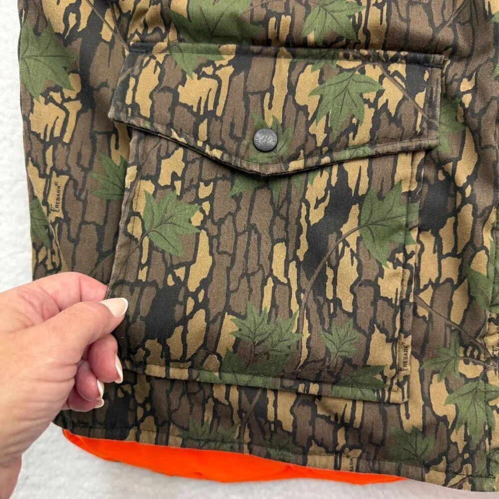 VTG Winchester Reversible Trebark Camo Orange Quilted Zip Up Vest Hunting Mens L